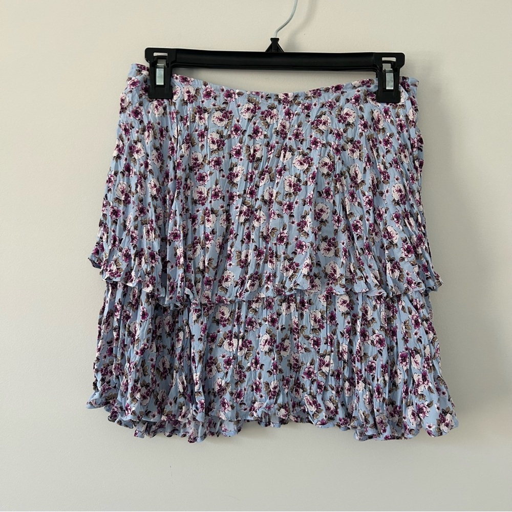Zara Blue Purple Pink Floral Wrinkle Tiered Mini Skirt NWT S
